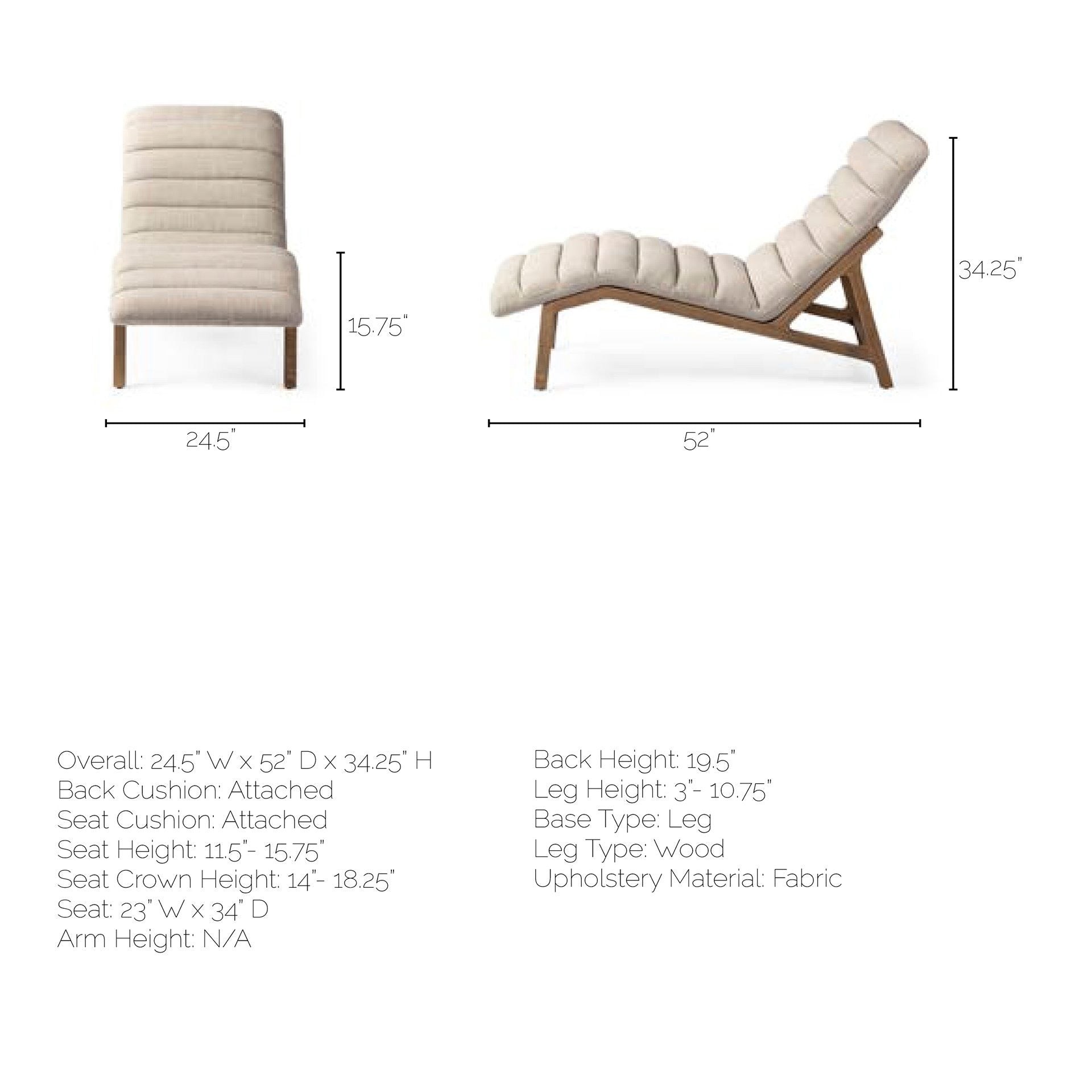 Pierre Beige Fabric Upholstered Armless Chaise Lounge Chair