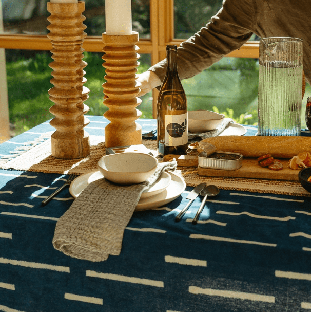Indigo Striped Block Print Tablecloth - Dekor Butik