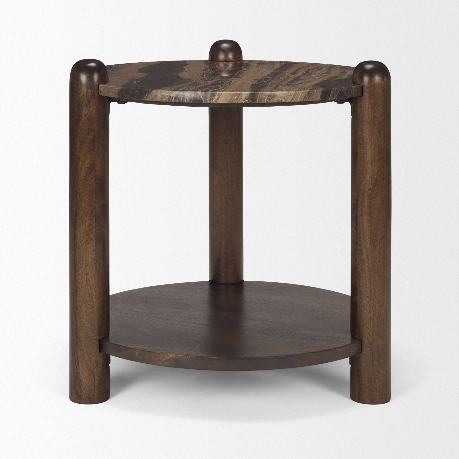 Jovia Brown Mango Wood W/ Cappuccino Marble Round Side Table - Dekor Butik