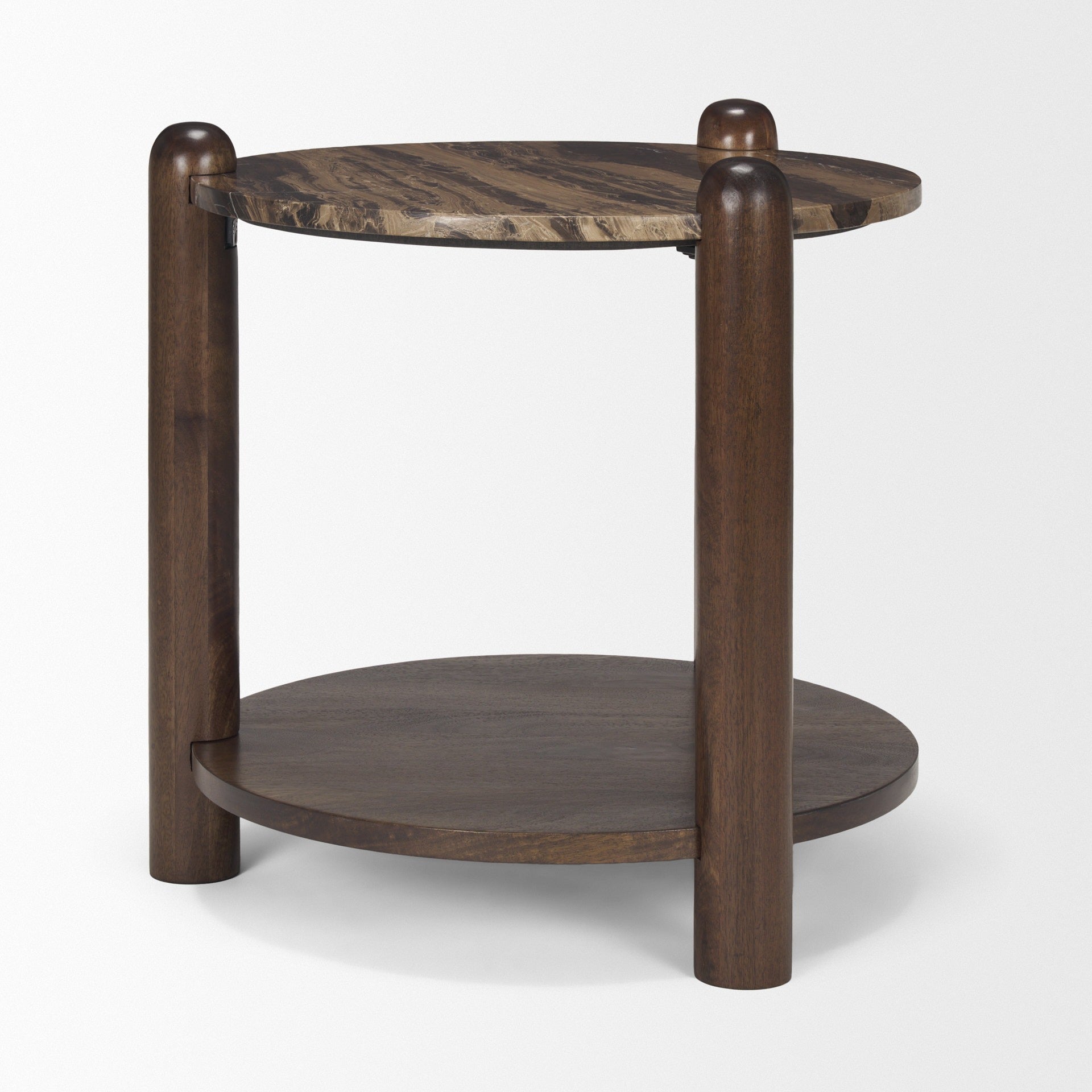 Jovia Brown Mango Wood W/ Cappuccino Marble Round Side Table - Dekor Butik