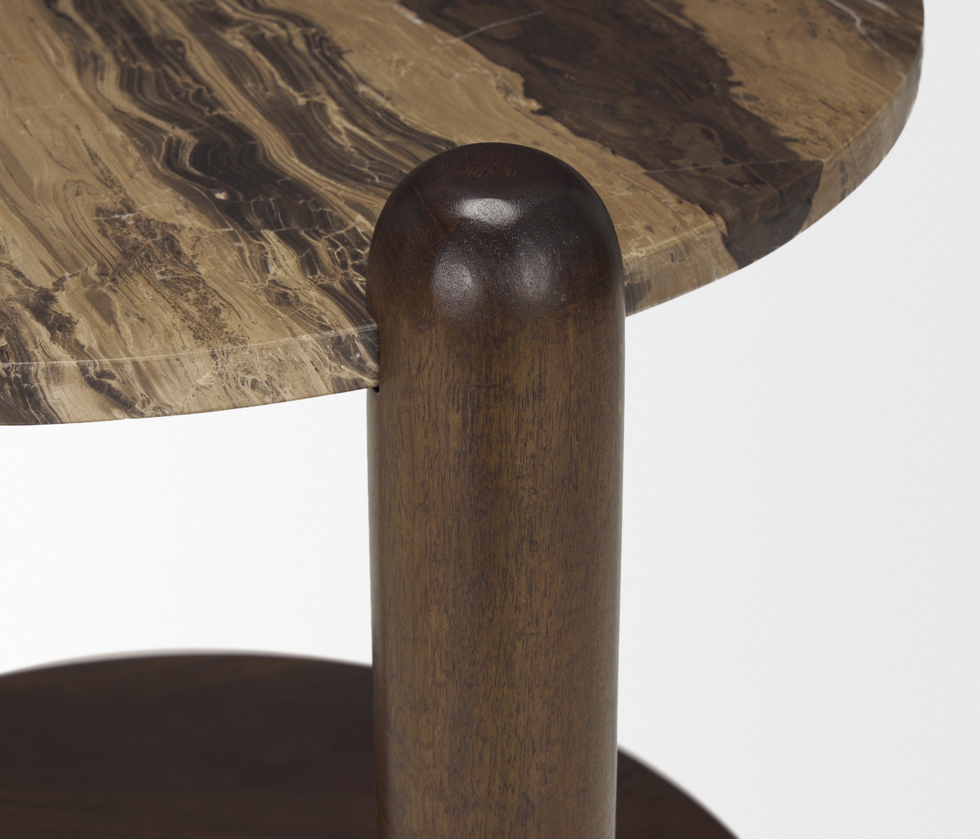 Jovia Brown Mango Wood W/ Cappuccino Marble Round Side Table - Dekor Butik