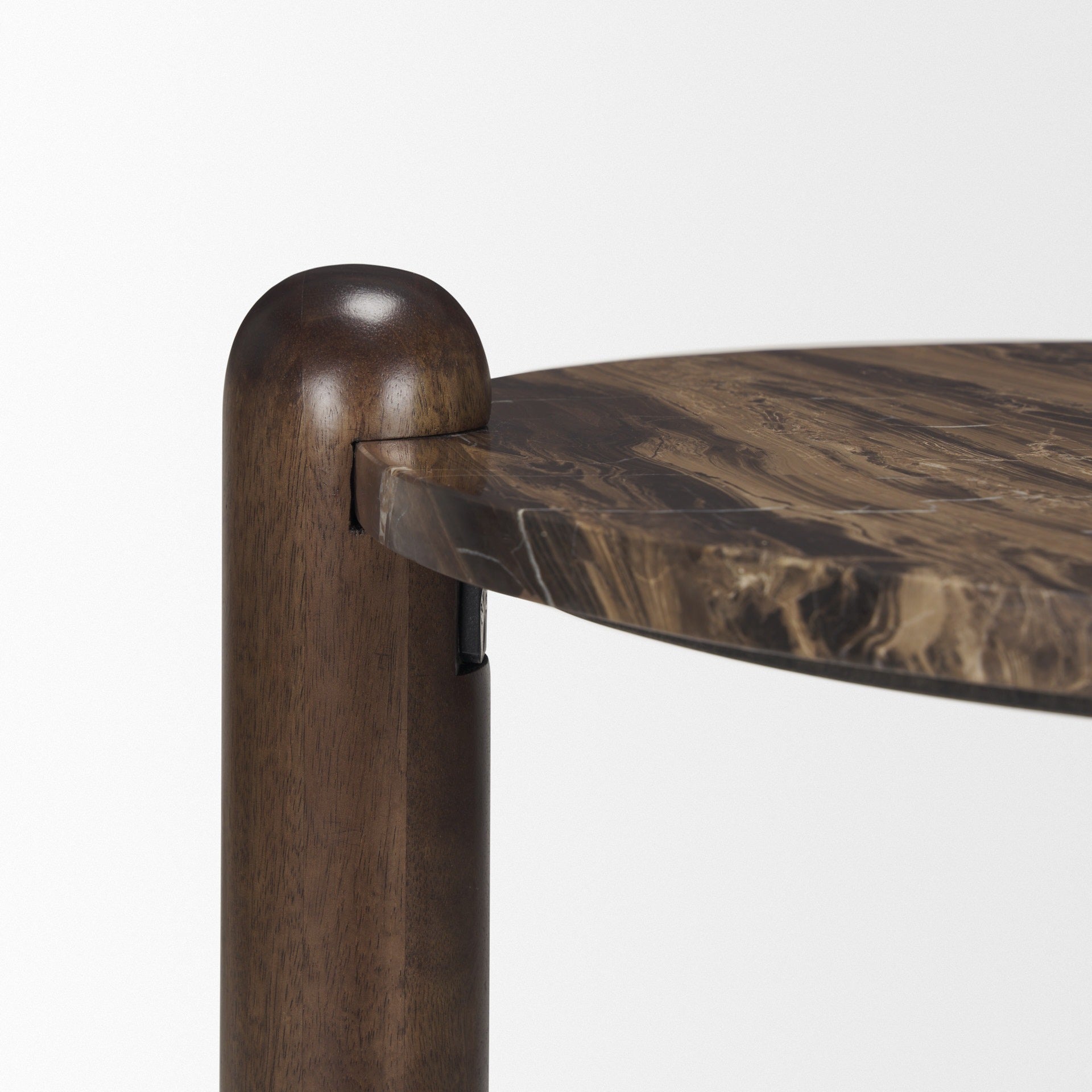 Jovia Brown Mango Wood W/ Cappuccino Marble Round Side Table - Dekor Butik