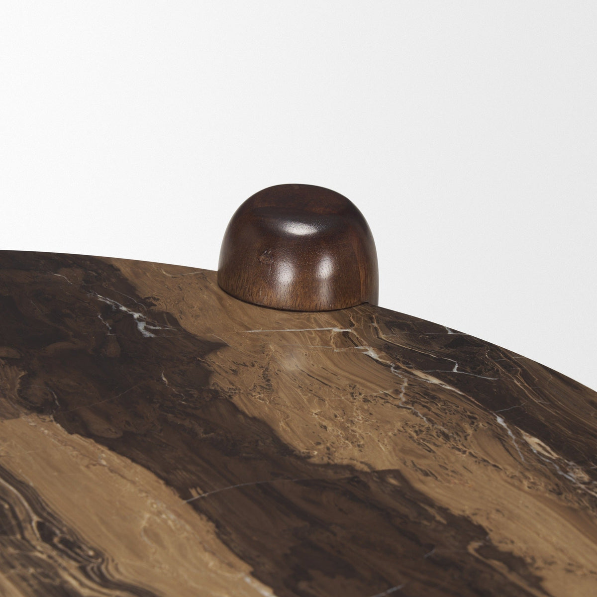 Jovia Brown Mango Wood W/ Cappuccino Marble Round Side Table - Dekor Butik