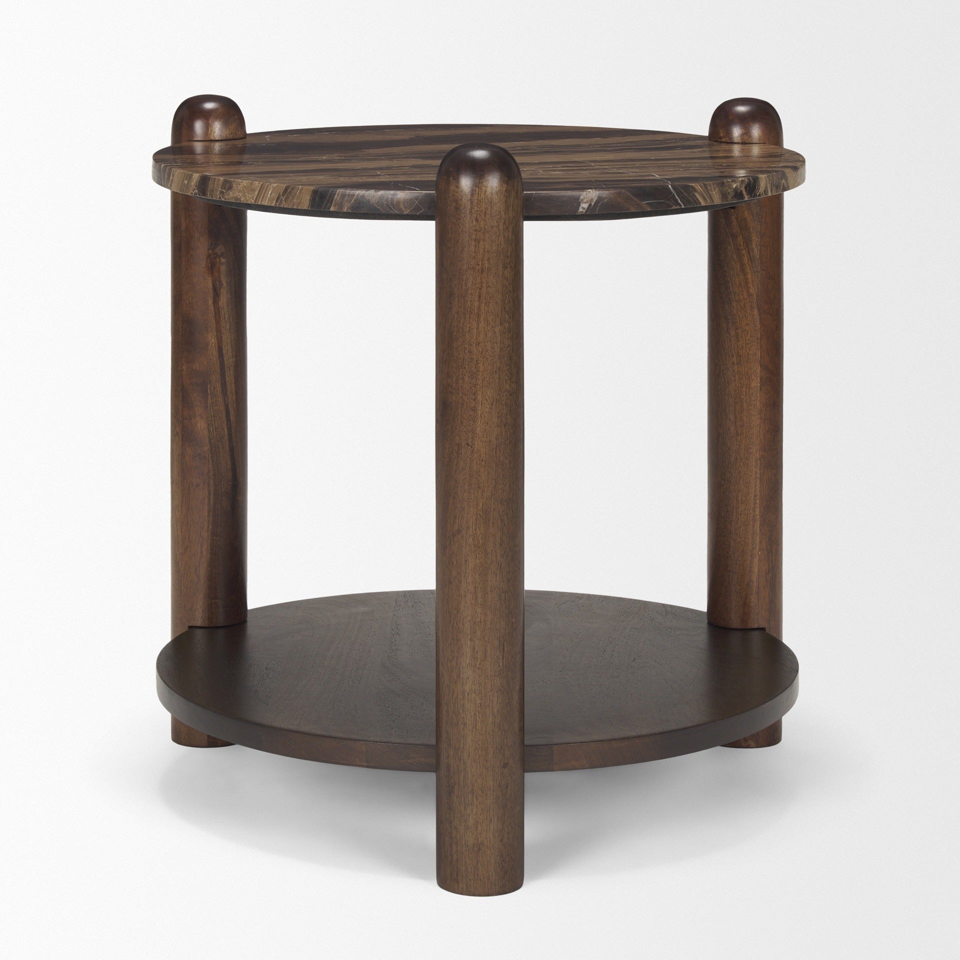 Jovia Brown Mango Wood W/ Cappuccino Marble Round Side Table - Dekor Butik