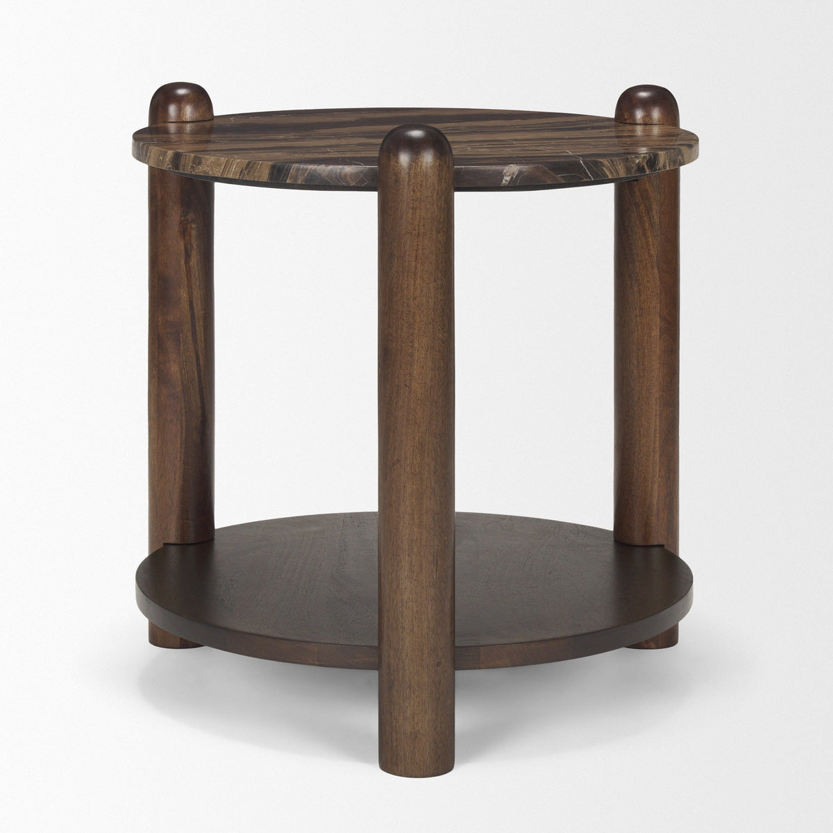 Jovia Brown Mango Wood W/ Cappuccino Marble Round Side Table - Dekor Butik