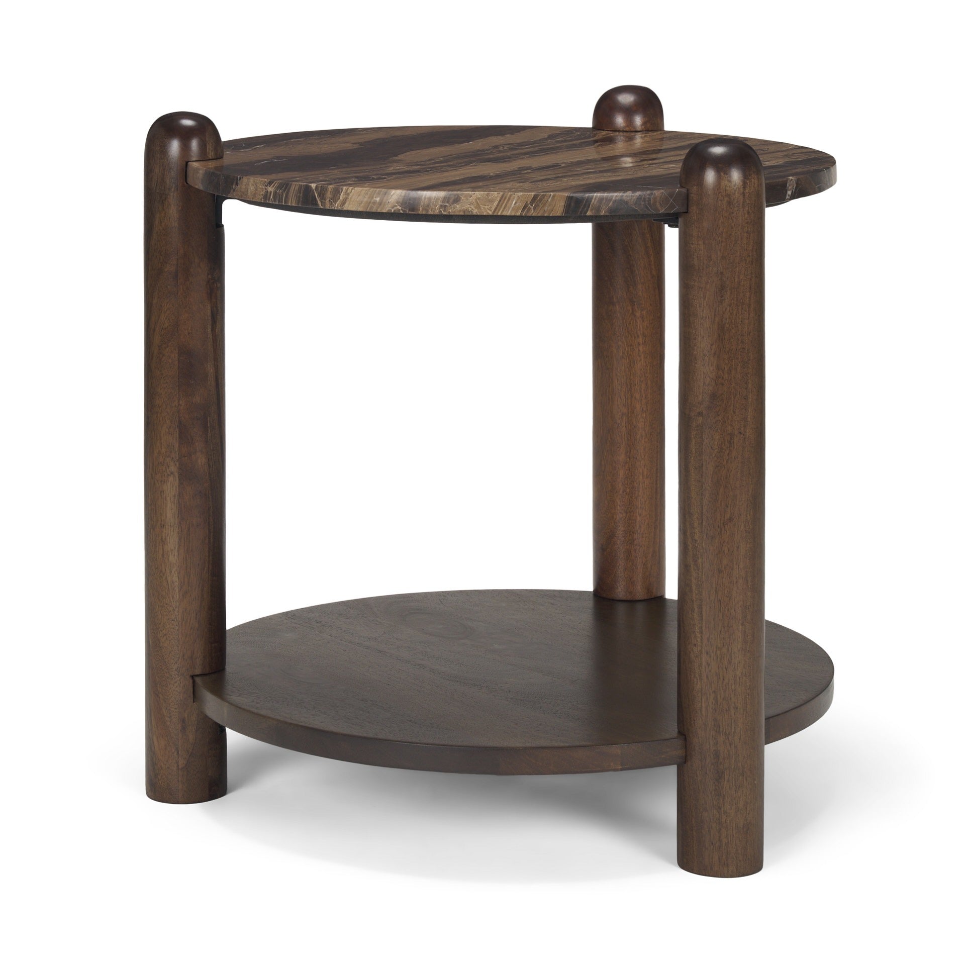 Jovia Brown Mango Wood W/ Cappuccino Marble Round Side Table - Dekor Butik