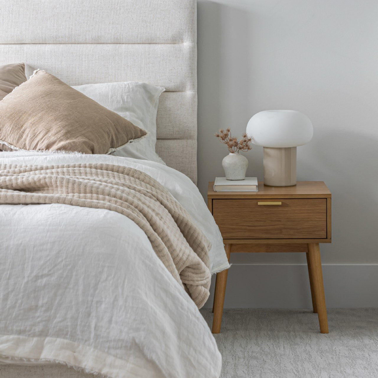 baseJustin Double Bed Tall - Cream - Dekor Butik