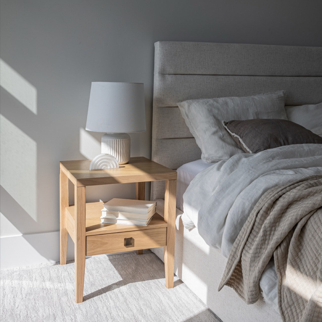 baseJustin Queen Bed Tall - Cream - Dekor Butik