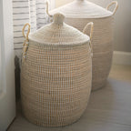 Kairi Set of 2 Seagrass Floor Baskets w/ Lids and Handles - Dekor Butik