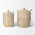 Kairi Set of 2 Seagrass Floor Baskets w/ Lids and Handles - Dekor Butik