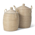 Kairi Set of 2 Seagrass Floor Baskets w/ Lids and Handles - Dekor Butik