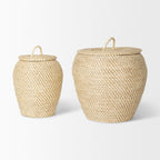 Kalopa Set of 2 Seagrass Floor Baskets w/ Flat Handled Lid - Dekor Butik