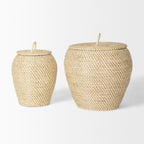 Kalopa Set of 2 Seagrass Floor Baskets w/ Flat Handled Lid - Dekor Butik