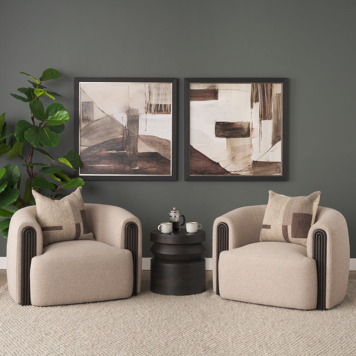 Kornelia Textured Mushroom Fabric Barrel Accent Chair - Dekor Butik
