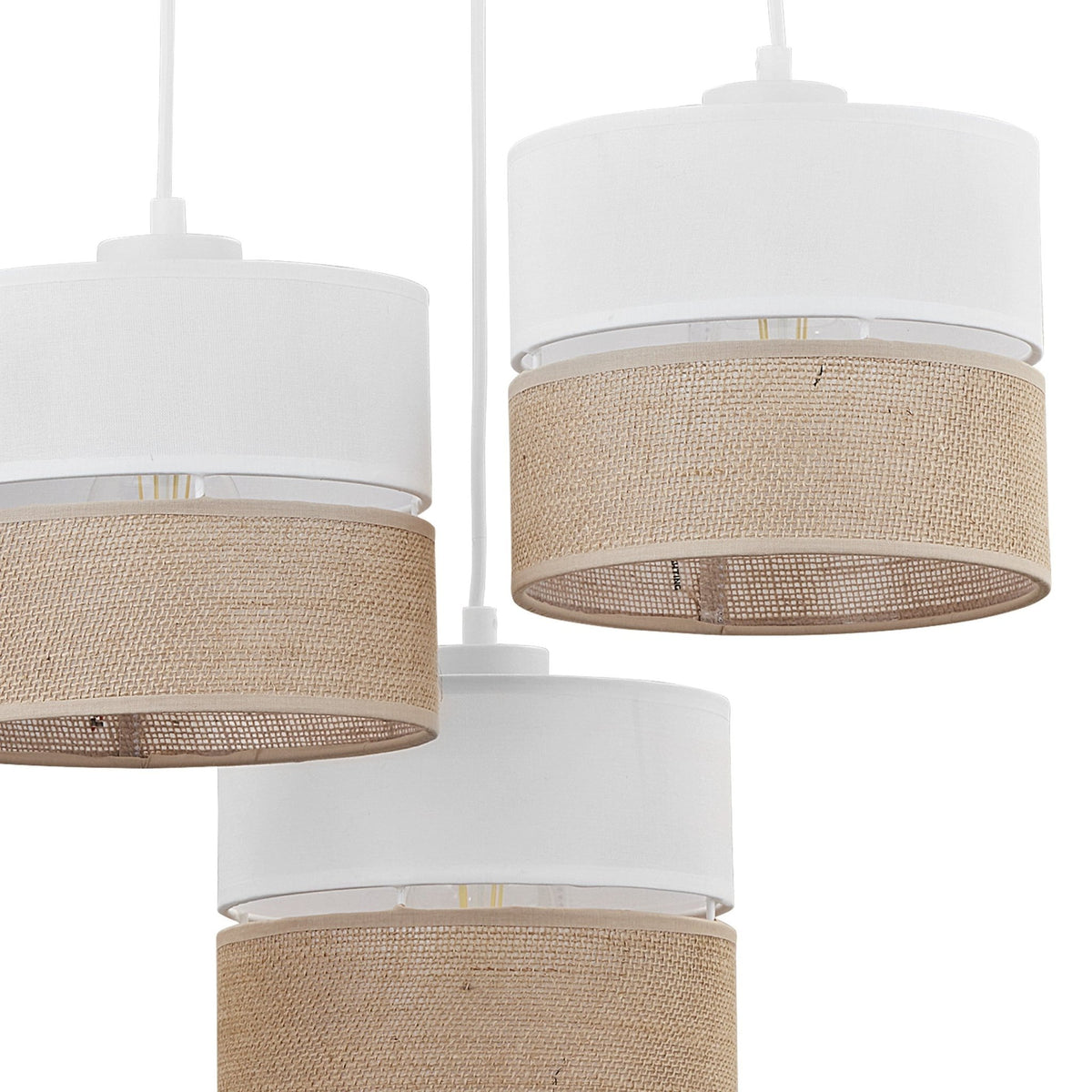 Pendant Light FixturesLINOBIANCO 3-Light Cluster Pendant with Linen & Jute Shades for Dining, Kitchen & Living Room - Dekor Butik