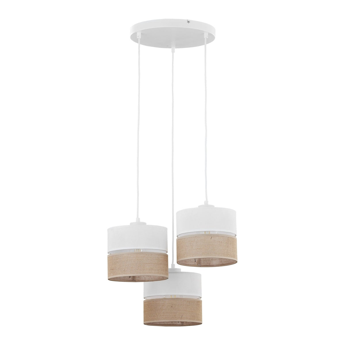 LINOBIANCO 3 - Light Cluster Pendant with Linen & Jute Shades for Dining, Kitchen & Living Room - Dekor Butik