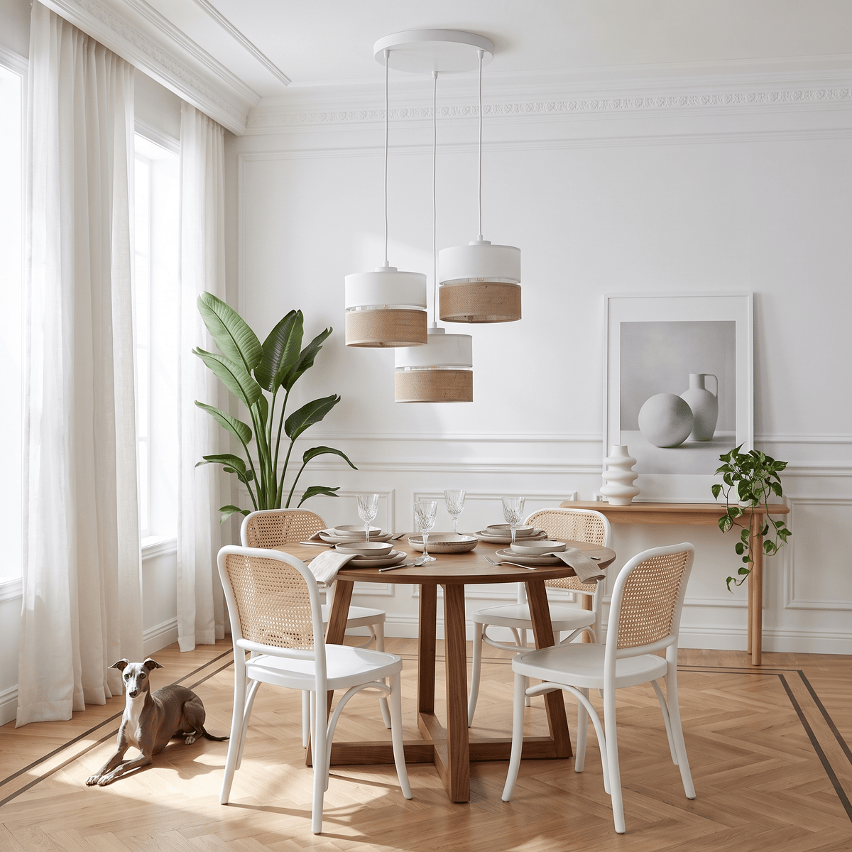 Pendant Light FixturesLINOBIANCO 3-Light Cluster Pendant with Linen & Jute Shades for Dining, Kitchen & Living Room - Dekor Butik