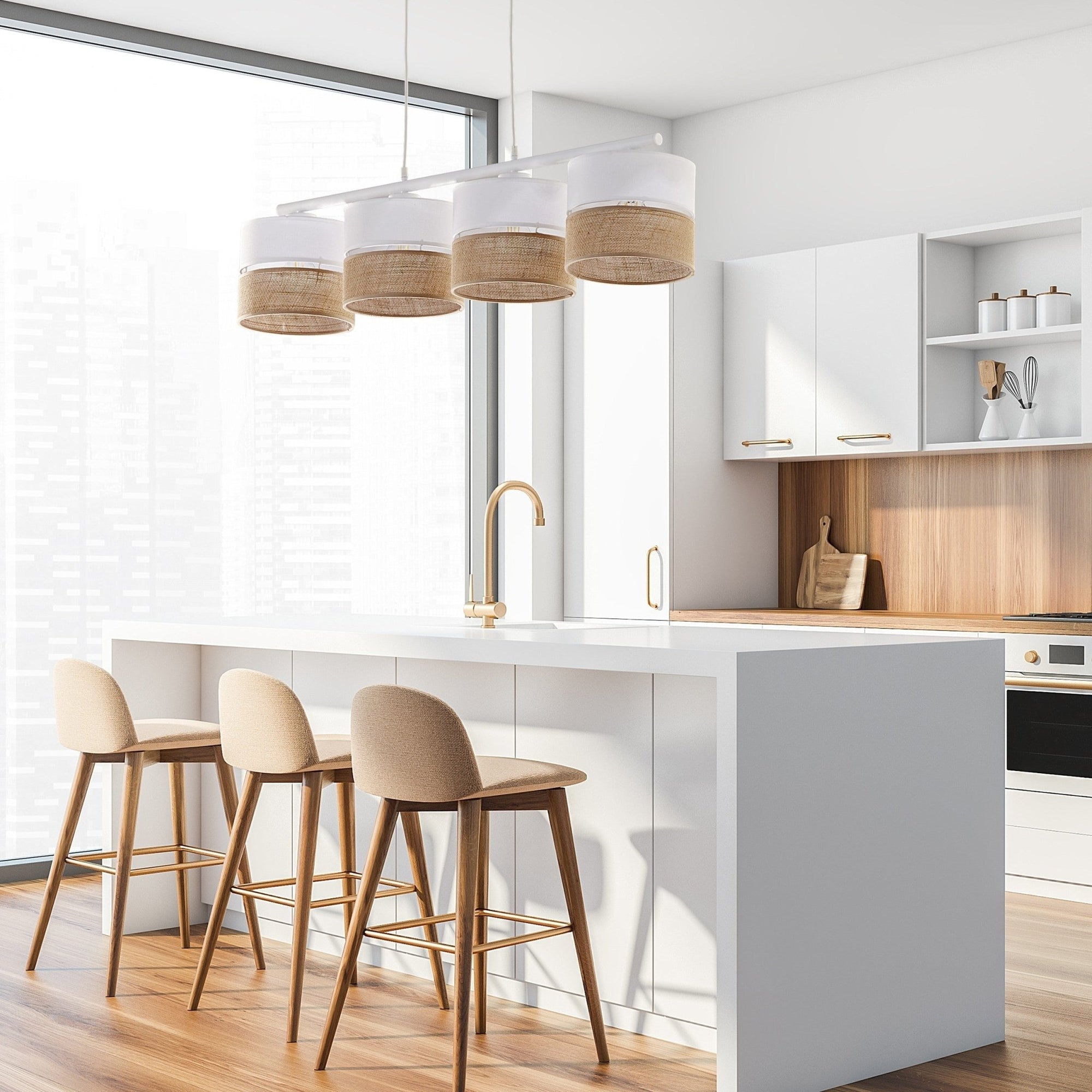 Linobianco 4 - Light Linear Pendant with Linen & Jute Shades for Kitchen Island & Dining Table - Dekor Butik