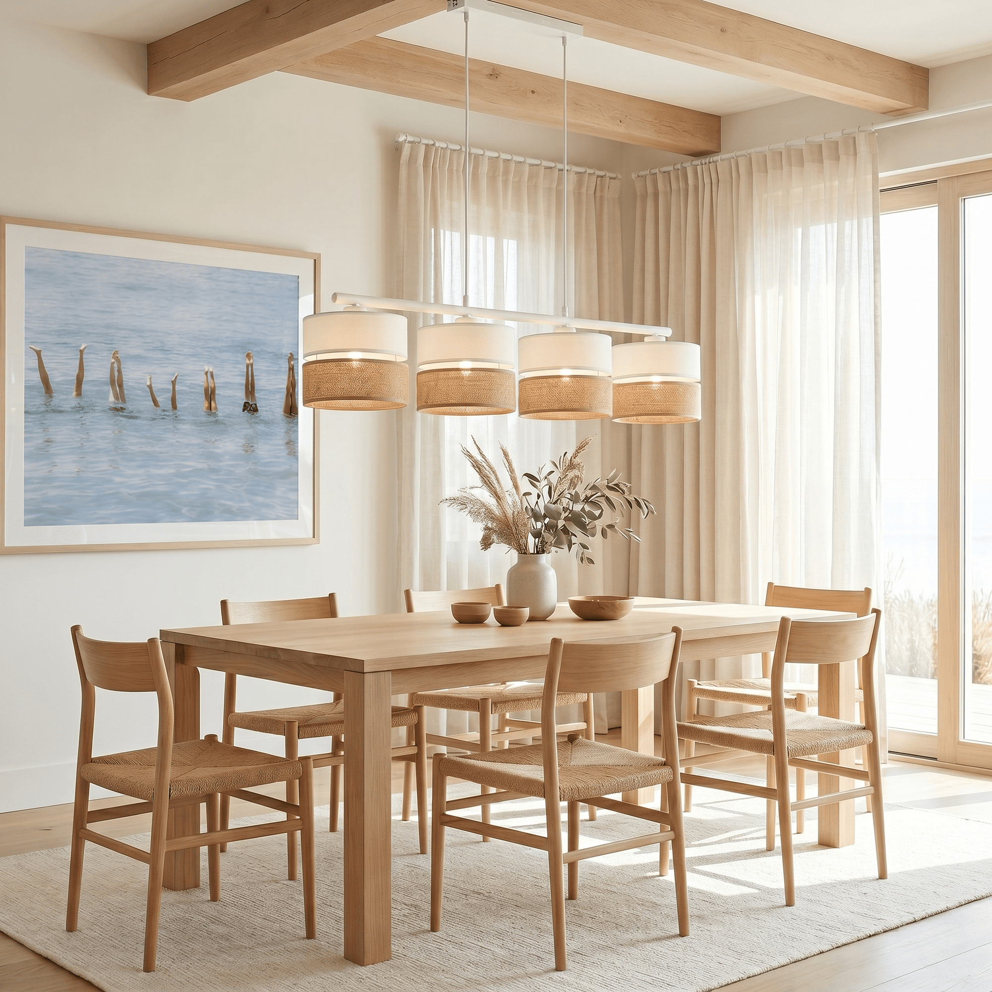 Linobianco 4 - Light Linear Pendant with Linen & Jute Shades for Kitchen Island & Dining Table - Dekor Butik