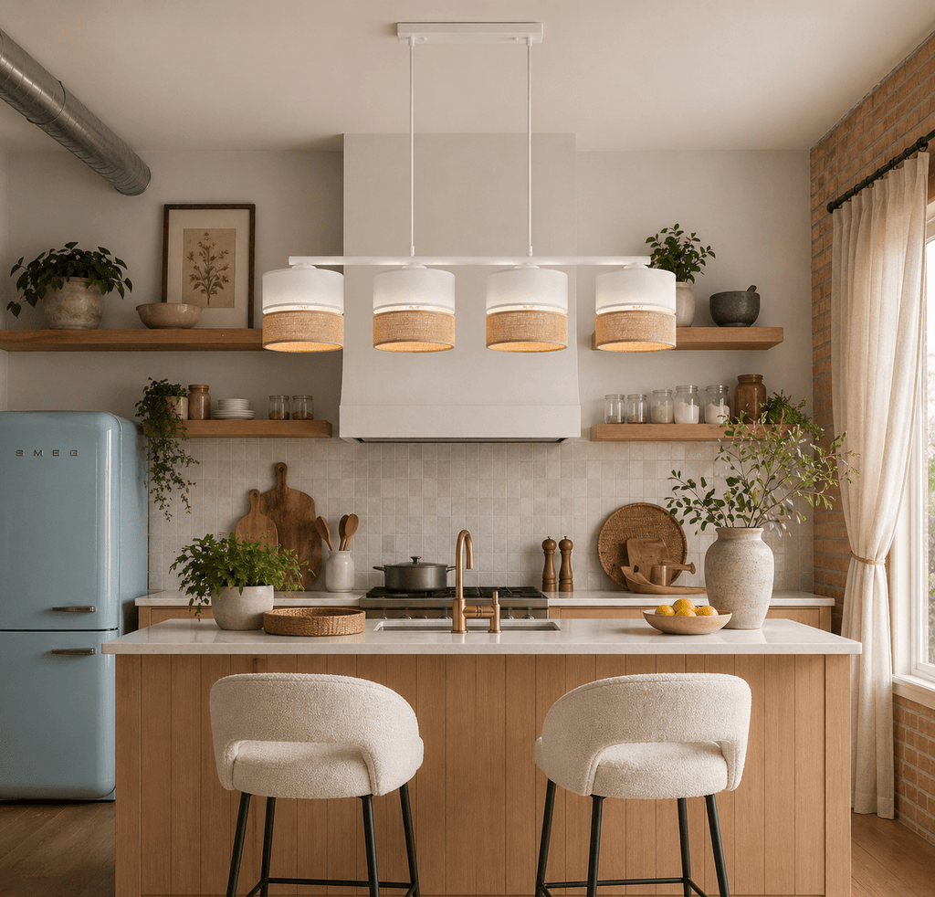 Linobianco 4 - Light Linear Pendant with Linen & Jute Shades for Kitchen Island & Dining Table - Dekor Butik