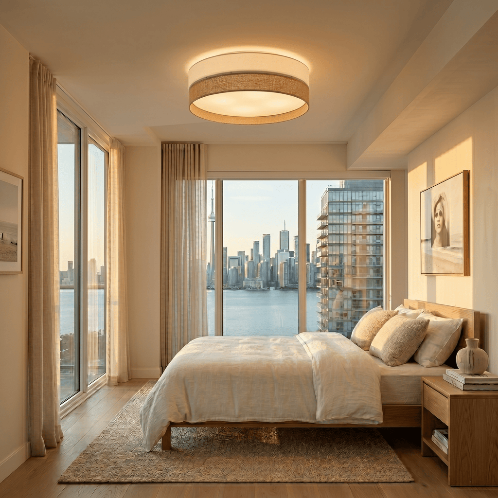 Linobianco Natural Linen Flush Mount Ceiling Light for Bedroom, Hallway & Living Room - Dekor Butik