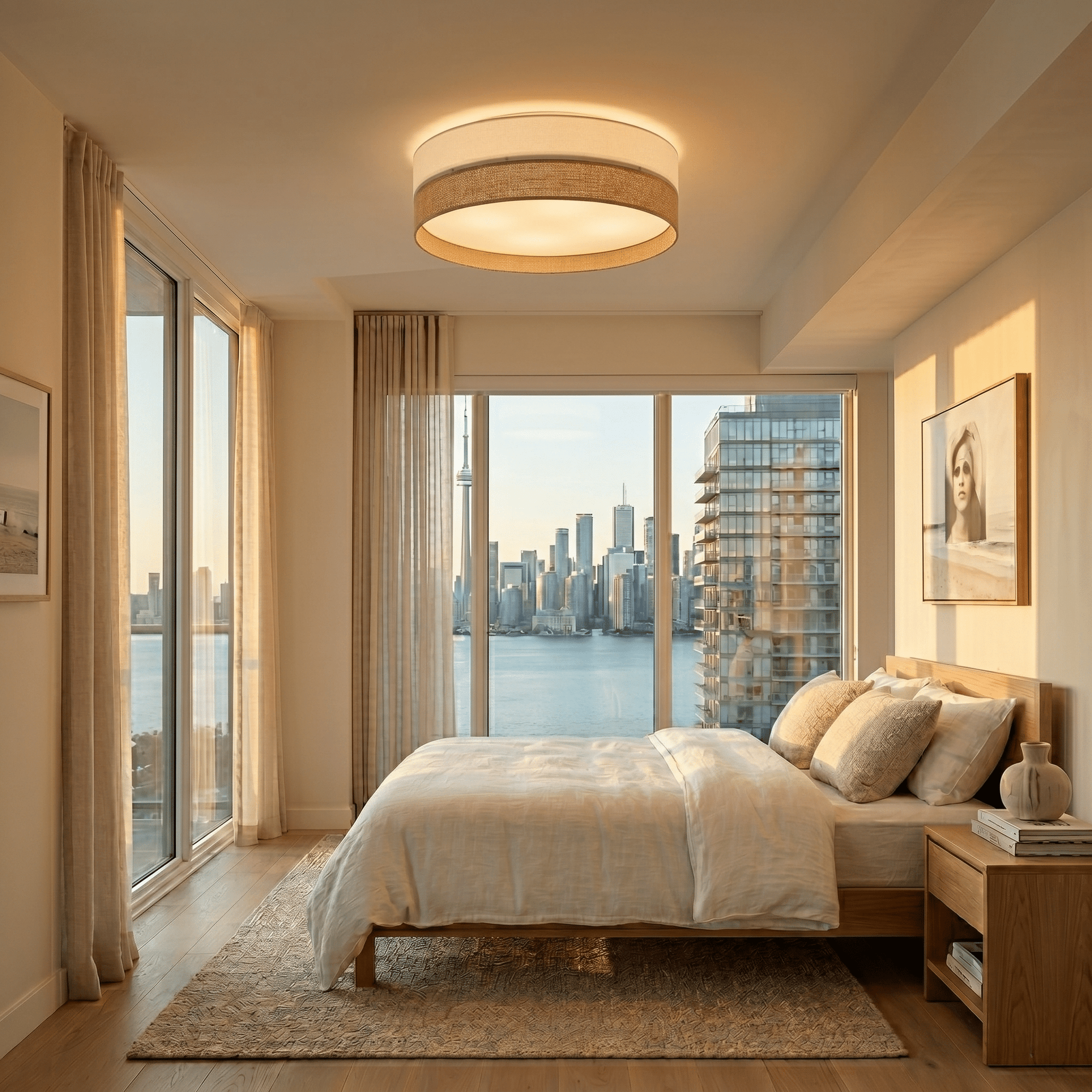 Linobianco Natural Linen Flush Mount Ceiling Light for Bedroom, Hallway & Living Room - Dekor Butik