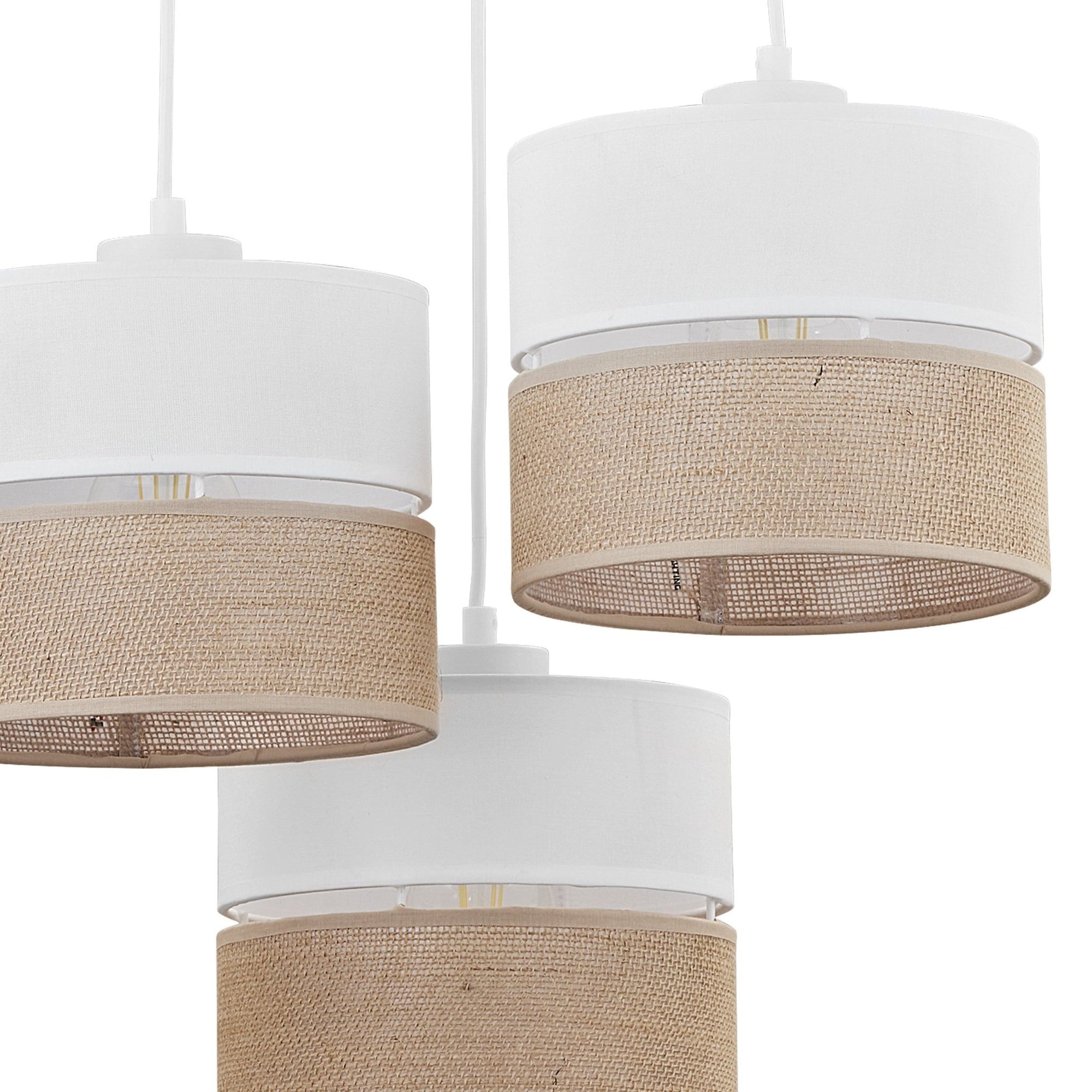 LINOBIANCO Natural Woven Pendant Ceiling Light Fixture for Kitchen Island, Dining Room & Living Room (3 - Light) - Dekor Butik