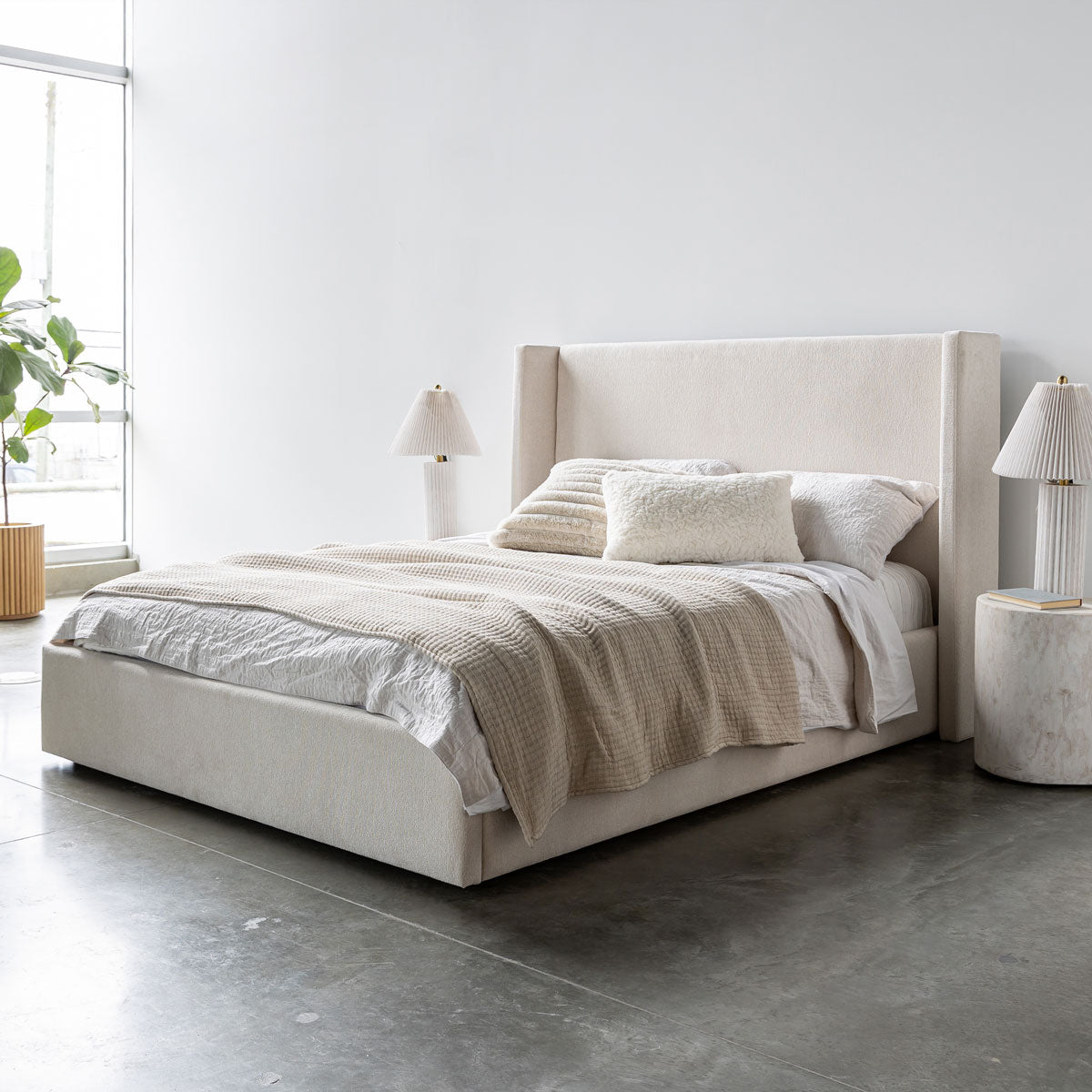 baseLourdes Queen Storage Drawer Bed - Cream - Dekor Butik