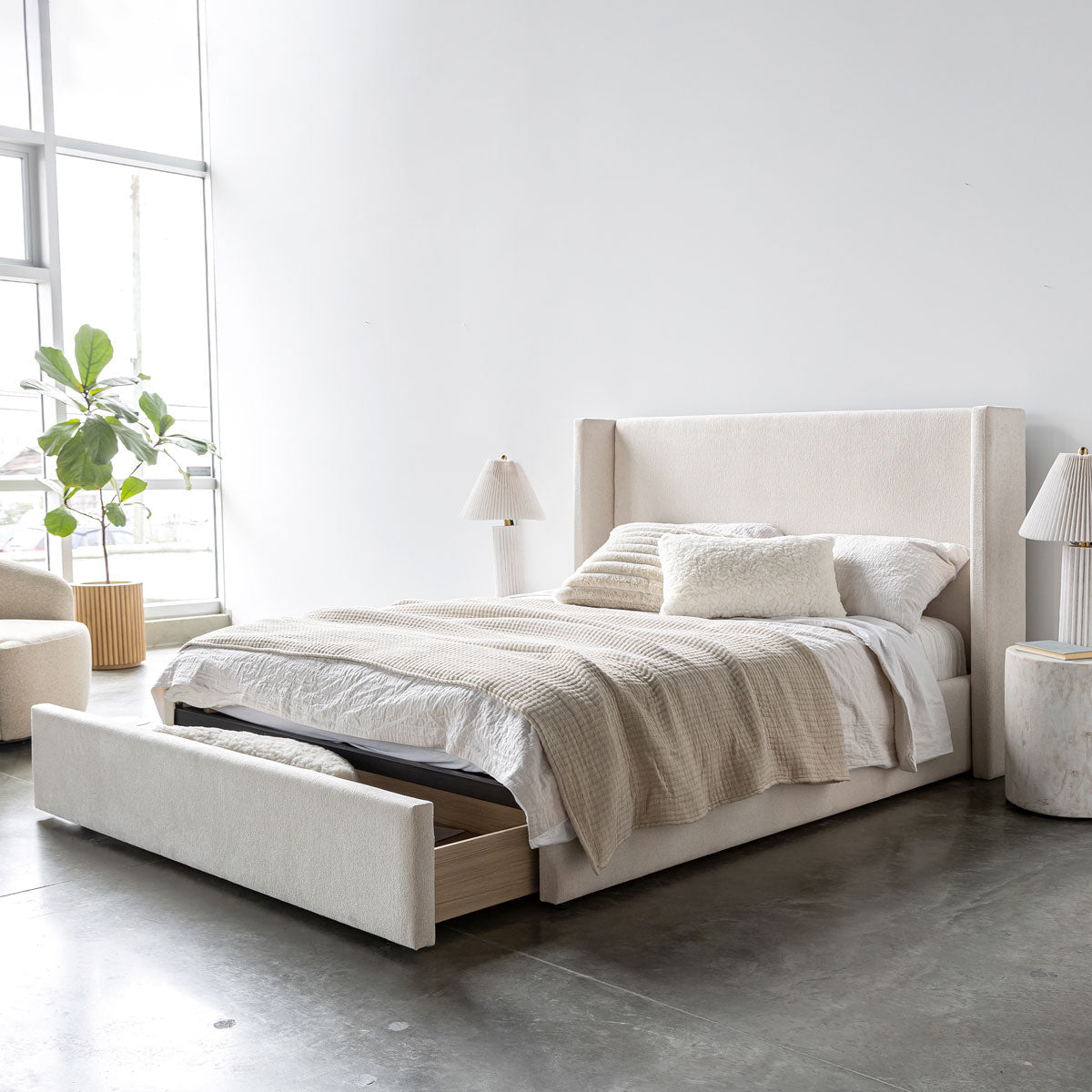 baseLourdes Queen Storage Drawer Bed - Cream - Dekor Butik