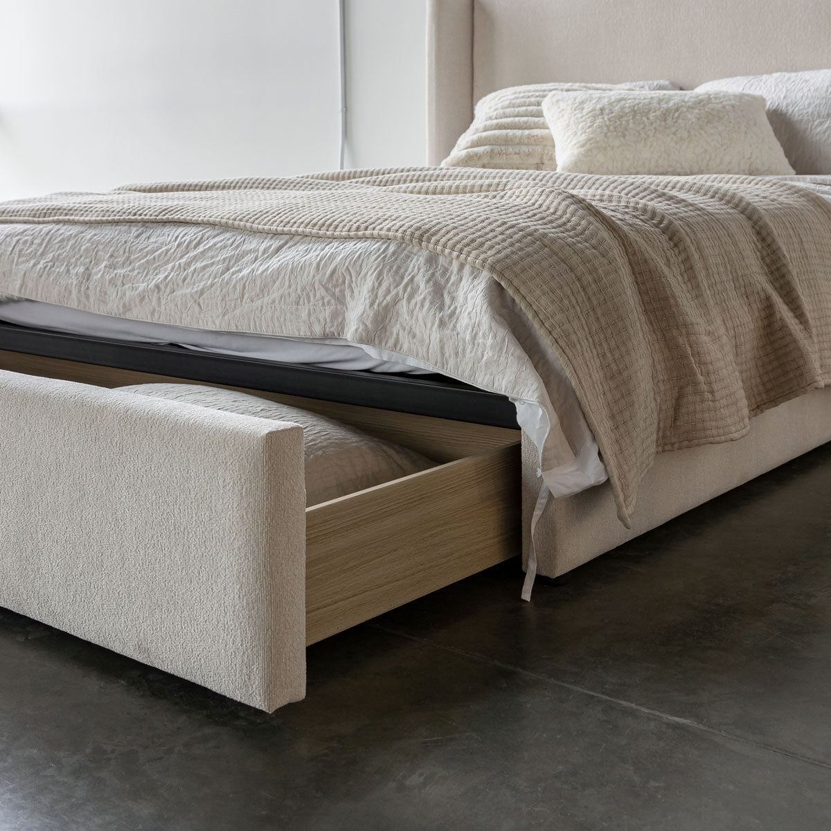 baseLourdes Queen Storage Drawer Bed - Cream - Dekor Butik