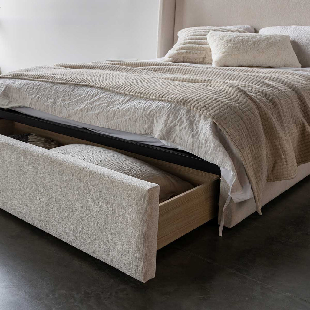 baseLourdes Queen Storage Drawer Bed - Cream - Dekor Butik