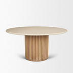 Marbrello 60" Botticino Marble Top Light Brown Fluted Wood Round Dining Table - Dekor Butik