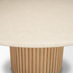 Marbrello 60" Botticino Marble Top Light Brown Fluted Wood Round Dining Table - Dekor Butik