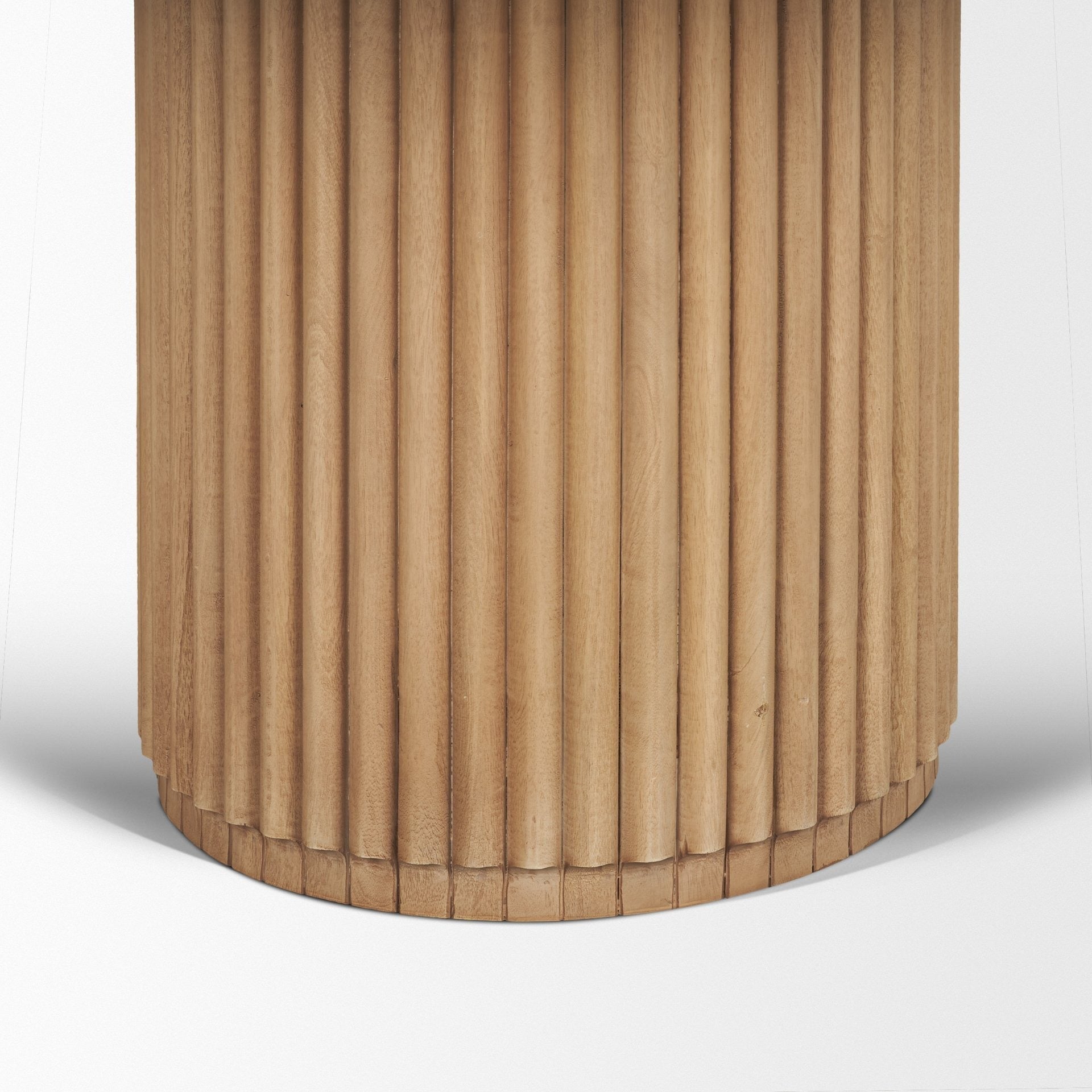 Marbrello 60" Botticino Marble Top Light Brown Fluted Wood Round Dining Table - Dekor Butik