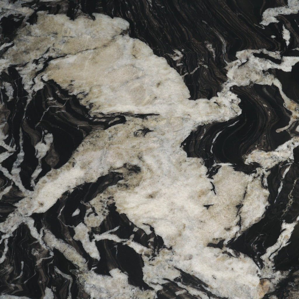 Marilyn Black Forest Marble Black Wood Pedestal Round Dining Table - Dekor Butik