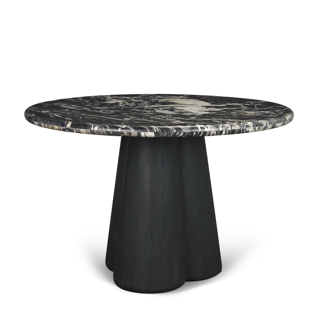 Marilyn Black Forest Marble Black Wood Pedestal Round Dining Table - Dekor Butik