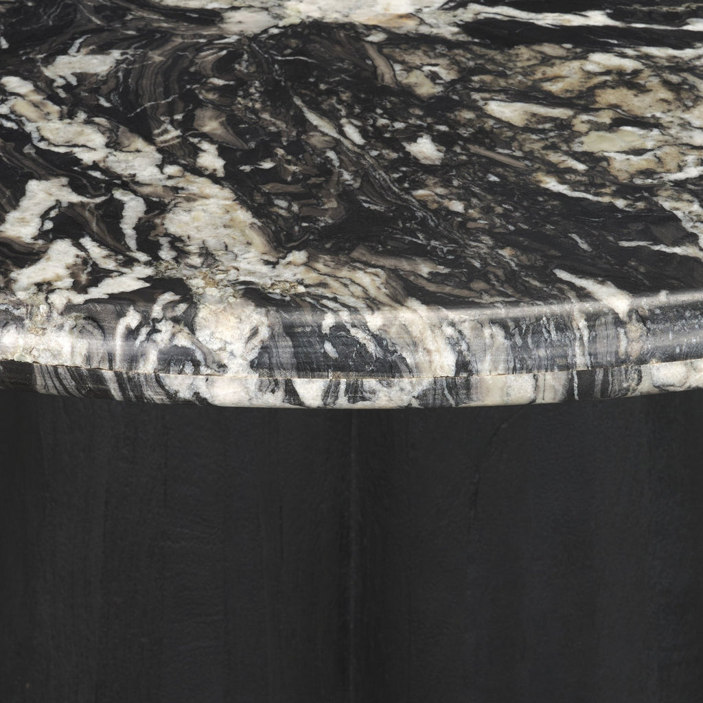 Marilyn Black Forest Marble Black Wood Pedestal Round Dining Table - Dekor Butik