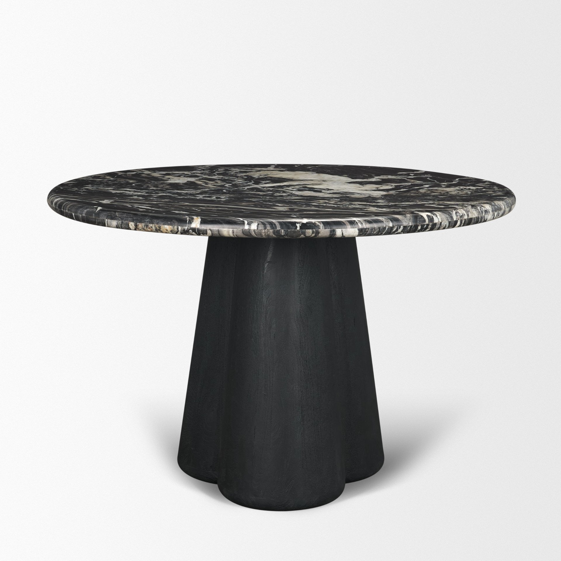 Marilyn Black Forest Marble Black Wood Pedestal Round Dining Table - Dekor Butik