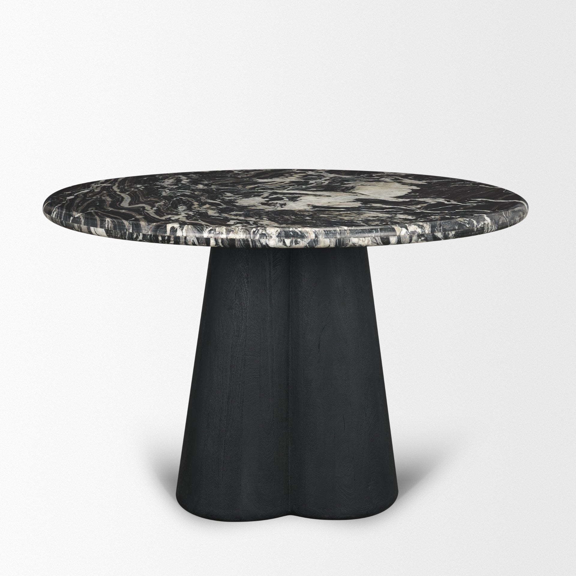 Marilyn Black Forest Marble Black Wood Pedestal Round Dining Table - Dekor Butik