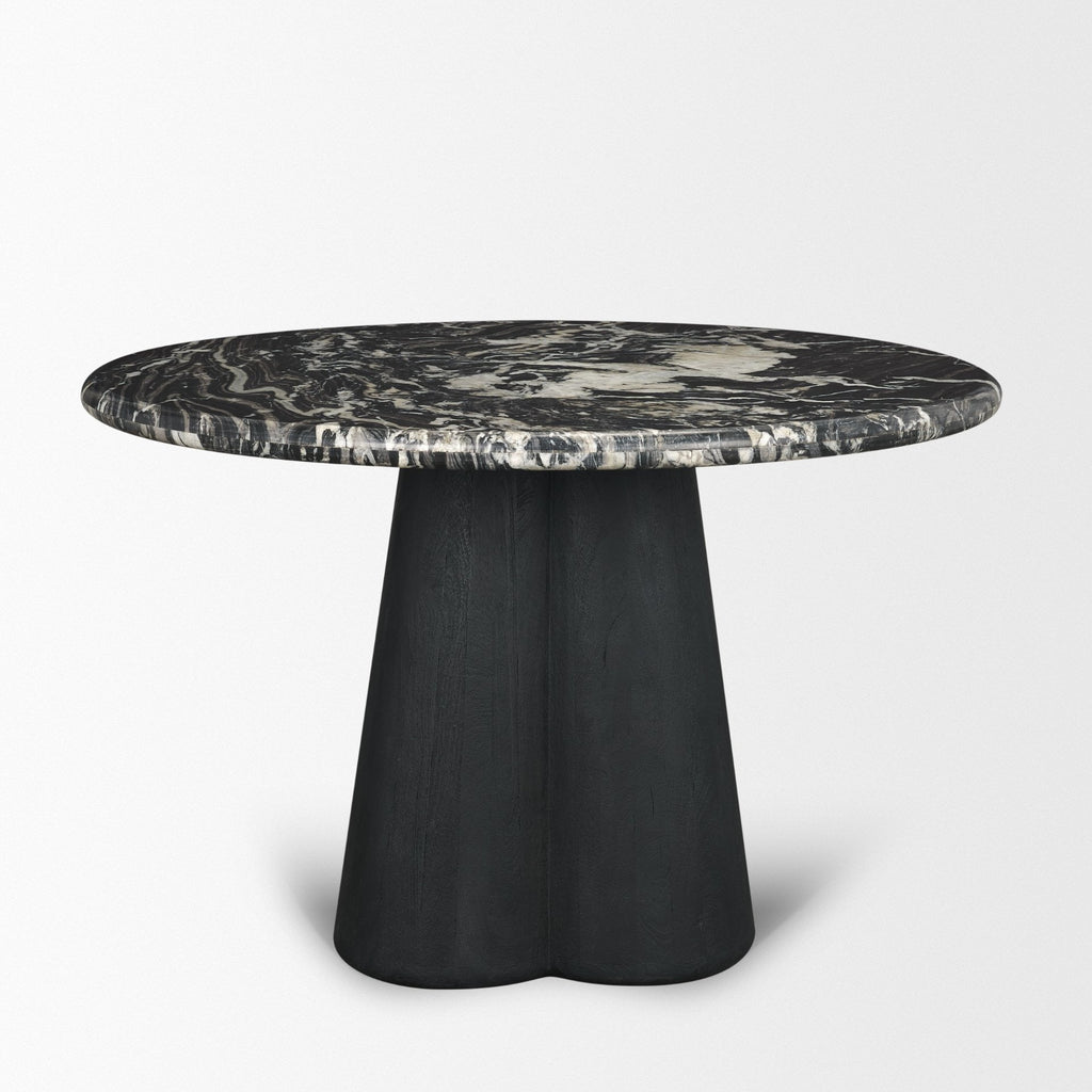 Marilyn Black Forest Marble Black Wood Pedestal Round Dining Table - Dekor Butik