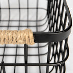 Marius 20.9L x 15.2W x 12.2 Set of Two Matte Black Metal W/ Rope Trim Rectangular Baskets - Dekor Butik