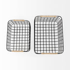 Marius 20.9L x 15.2W x 12.2 Set of Two Matte Black Metal W/ Rope Trim Rectangular Baskets - Dekor Butik