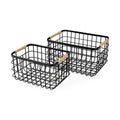 Marius 20.9L x 15.2W x 12.2 Set of Two Matte Black Metal W/ Rope Trim Rectangular Baskets - Dekor Butik