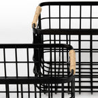 Marius 20.9L x 15.2W x 12.2 Set of Two Matte Black Metal W/ Rope Trim Rectangular Baskets - Dekor Butik