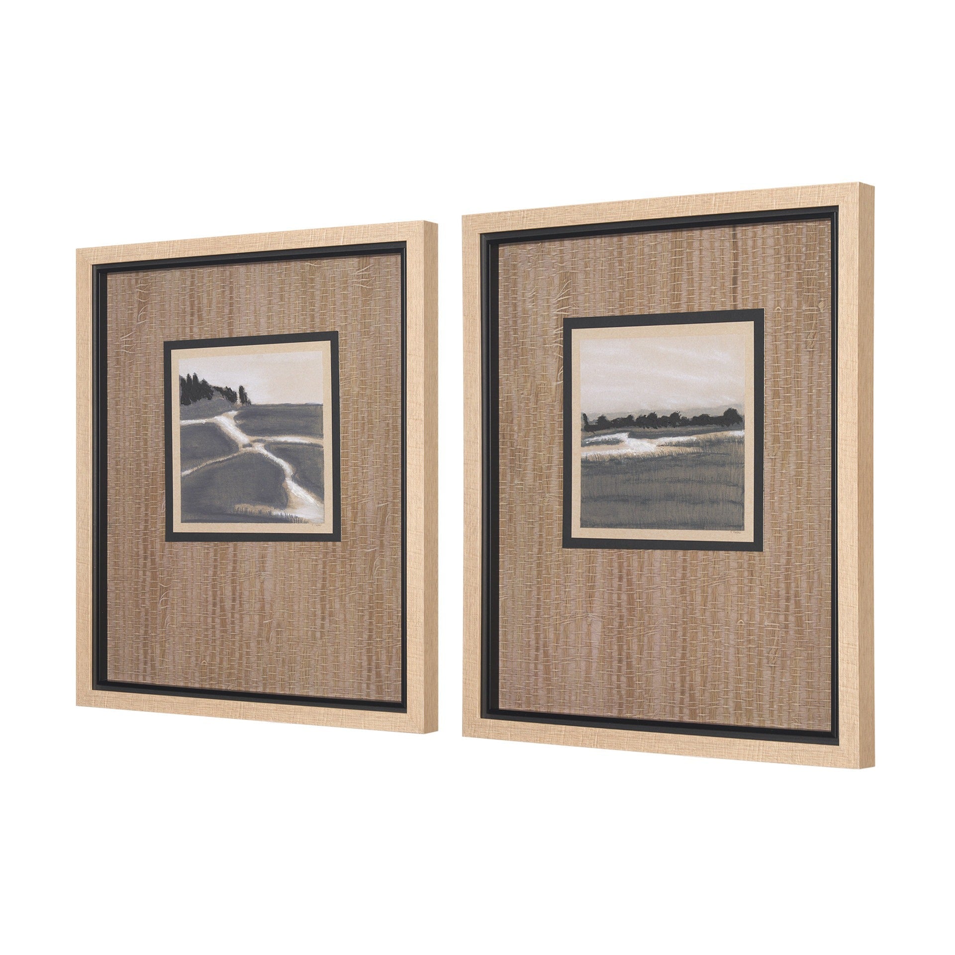 Marshland Shadows (Set of 2) by Mercana Studio a Hand Embellished Framed Art Print Matted under Glas - Dekor Butik