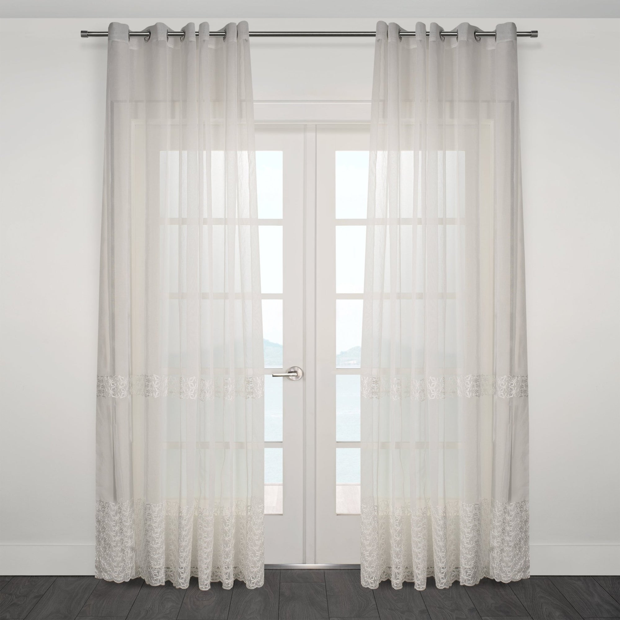 CurtainsMassa Classic Embroidered Sheer Grommet Curtain 80"x 95" - Dekor Butik