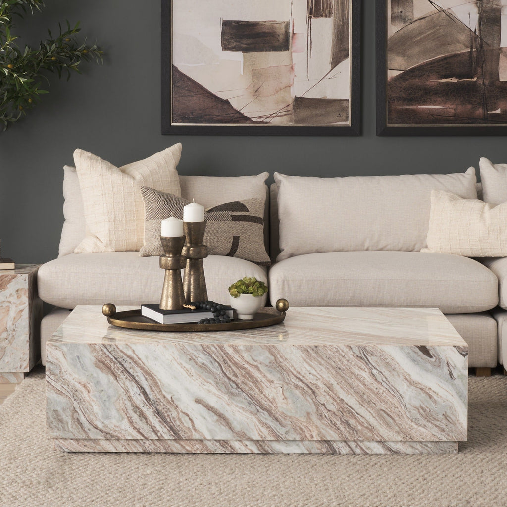 Matteo Solid Pink Marble Rectangular Coffee Table - Dekor Butik