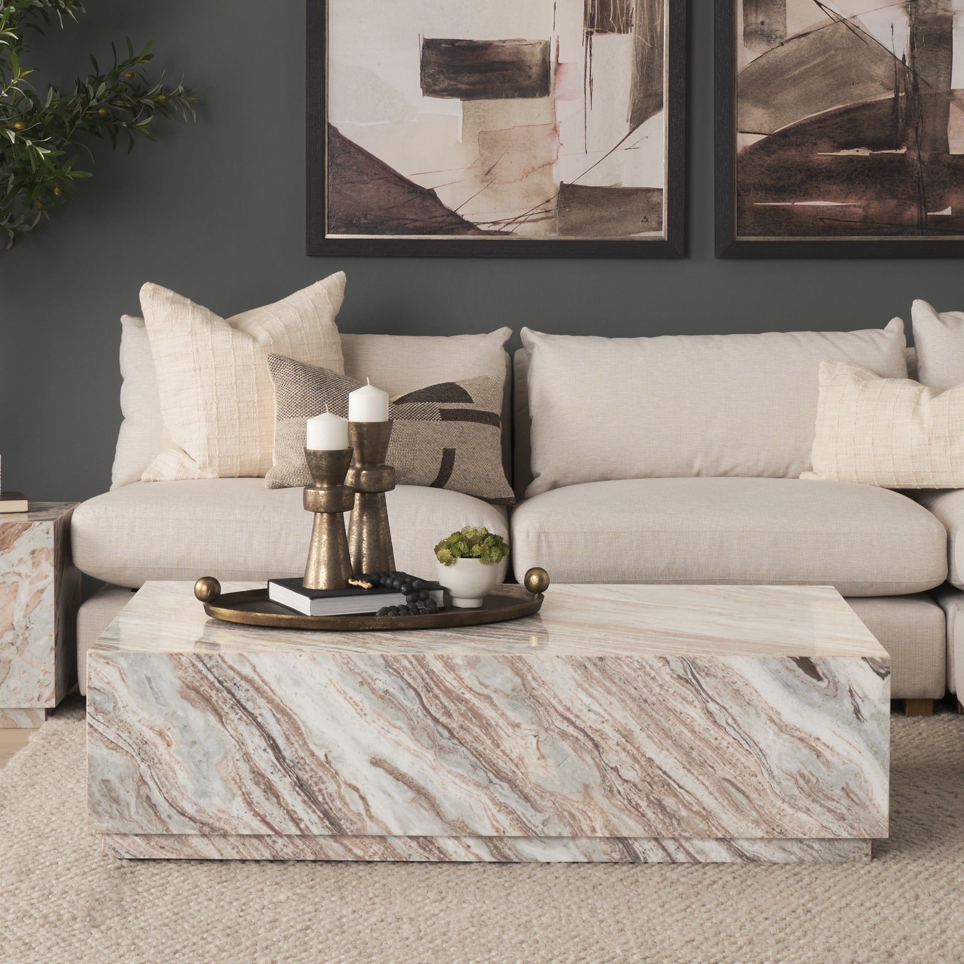 Matteo Solid Pink Marble Rectangular Coffee Table - Dekor Butik