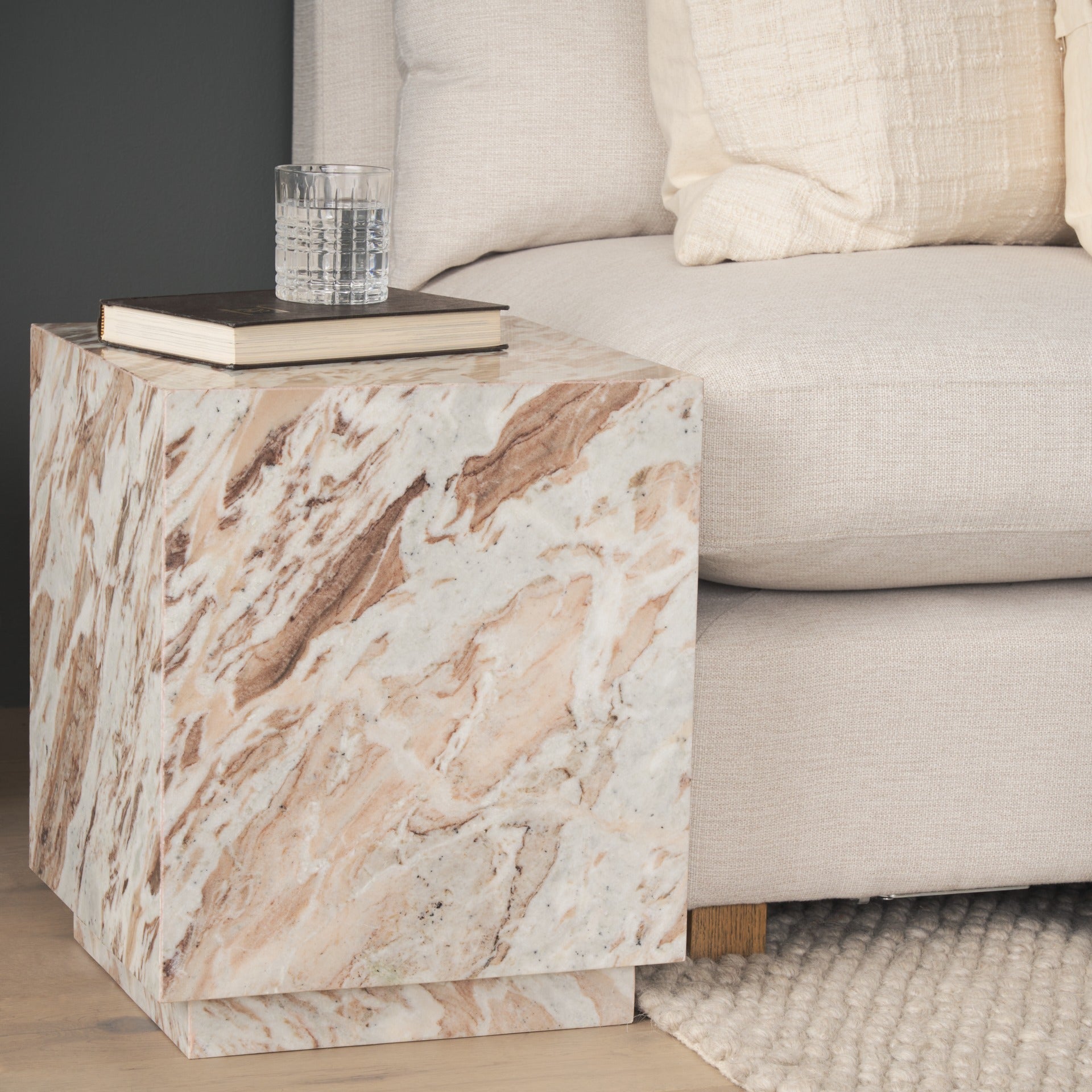 Matteo Solid Pink Marble Square Side Table - Dekor Butik