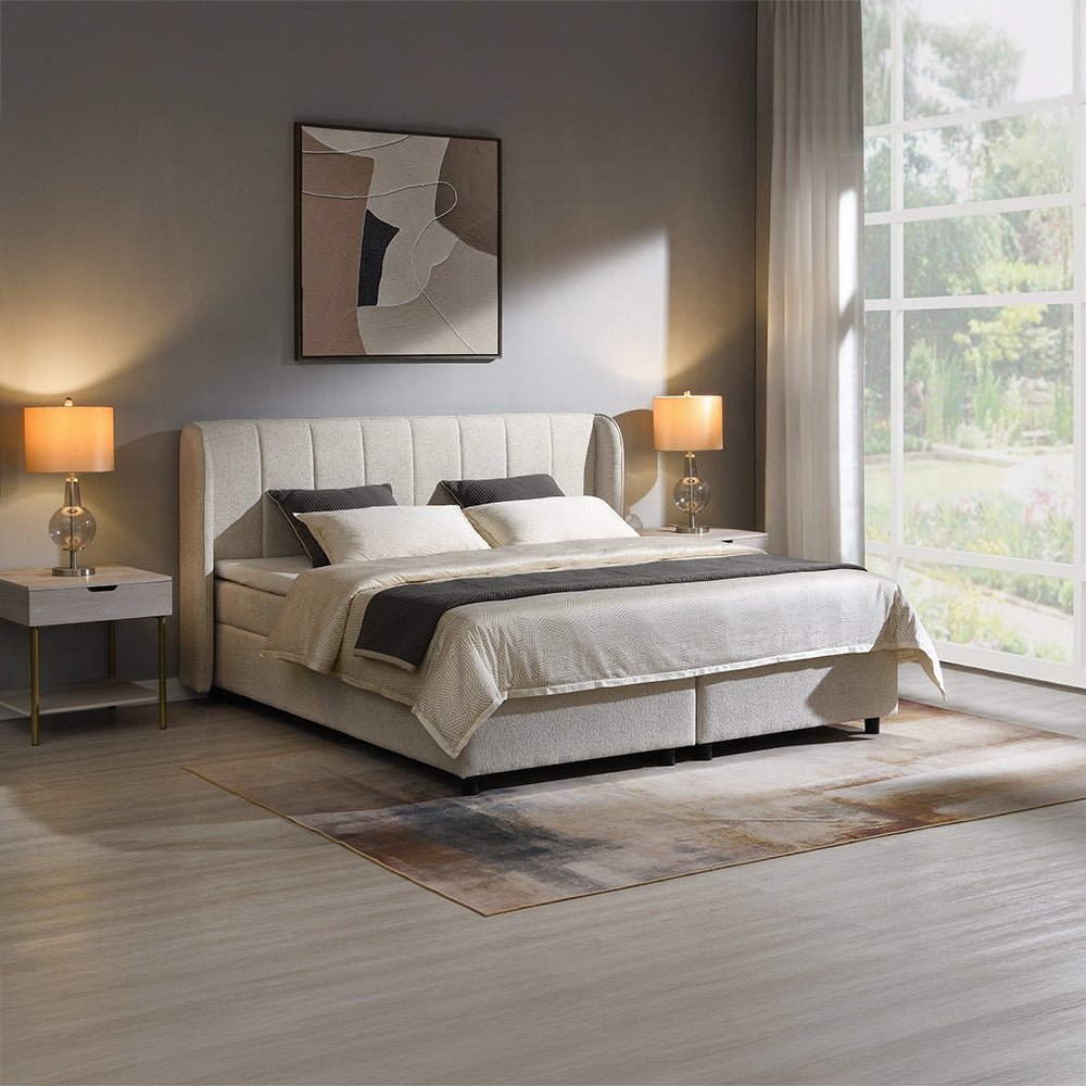 Storage BedMoni Upholstered Lift Storage Queen Bed - Beige - Dekor Butik